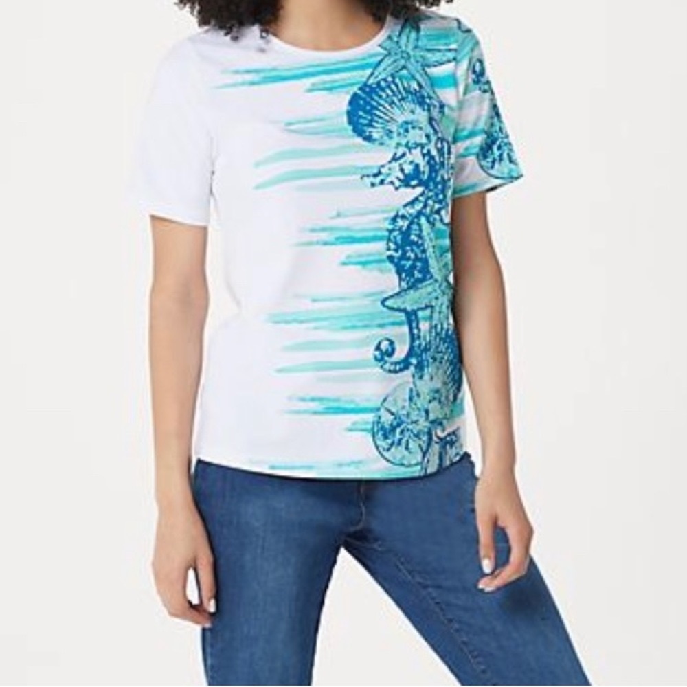 - Denim & Co Printed Short Sleeved Top in Size 2X